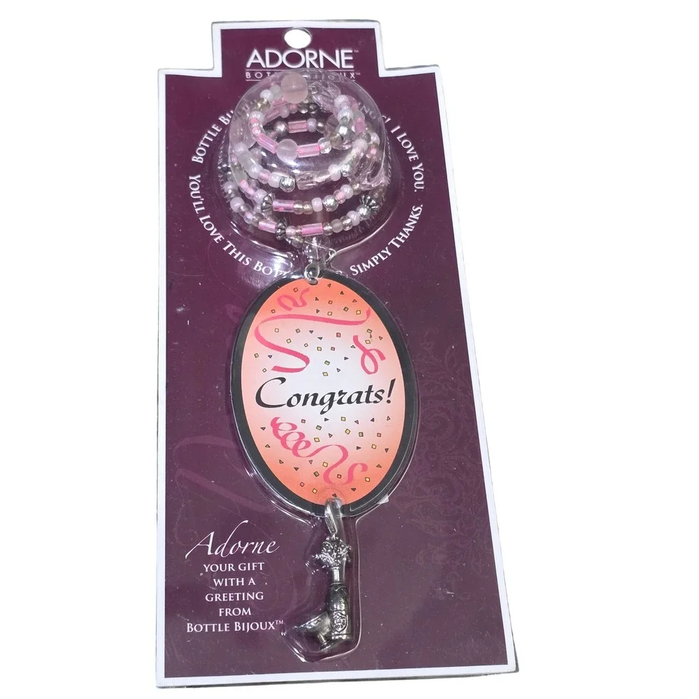 Adorne Bottle Bijoux Congrats Wine Bottle‎ Jewelry Pink Beaded Champagne Charm